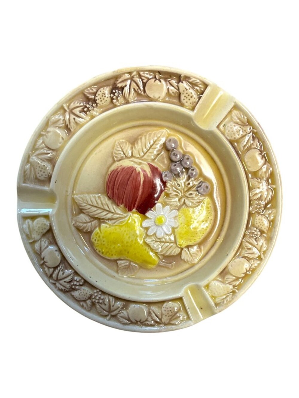 Vintage Japan Ceramic Fruit Ashtray 7" Mid Century Apple Pear Grapes